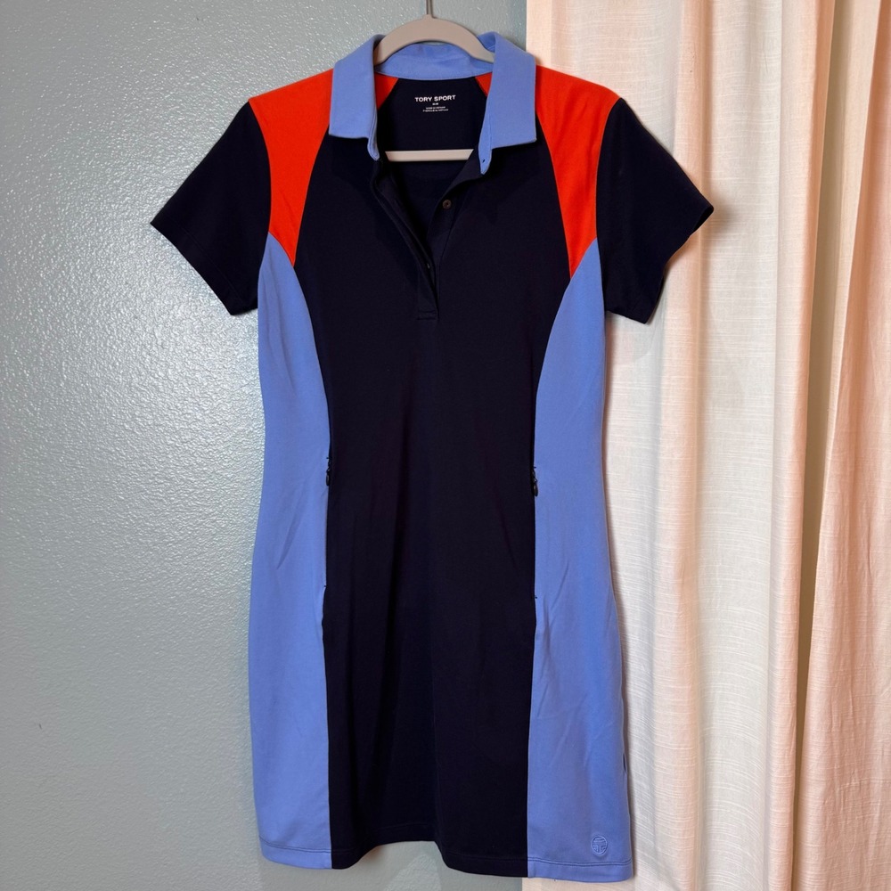 Tory Sport Dress Womens M Navy Blue Colorblock Polo Tennis Golf Active 34921